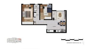 Apartamento 2 quartos 1 banheiro 54m²
