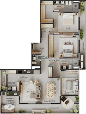 Apartamento 2 quartos 2 banheiros 110m²