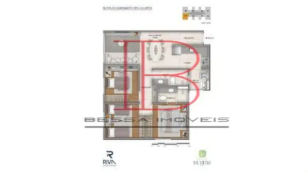 Apartamento 3 quartos 2 banheiros 