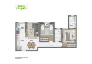 Apartamento 2 quartos 2 banheiros 49m²