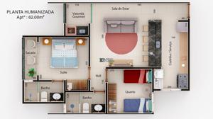 Apartamento 2 quartos 2 banheiros 62m²
