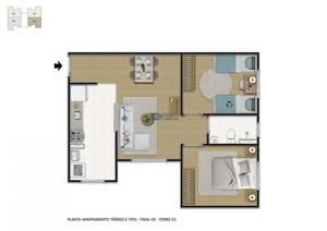 Apartamento 2 quartos 1 banheiro 48m²