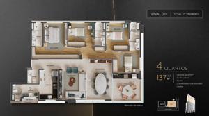 Apartamento 4 quartos 4 banheiros 202m²