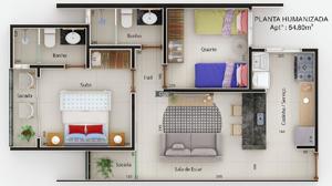 Apartamento 2 quartos 2 banheiros 62m²