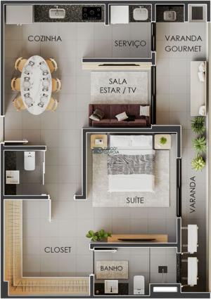 Apartamento 2 quartos 2 banheiros 110m²