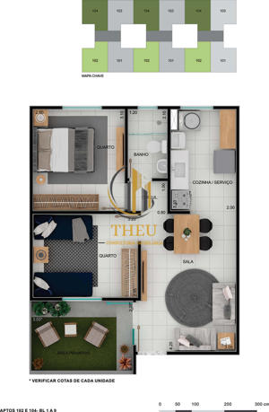 Apartamento 2 quartos 1 banheiro 100m²