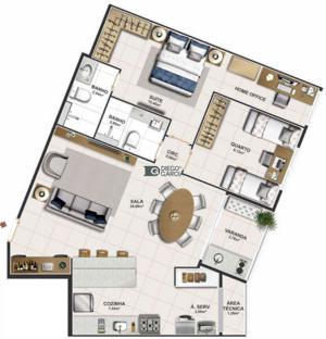 Apartamento 3 quartos 2 banheiros 104m²