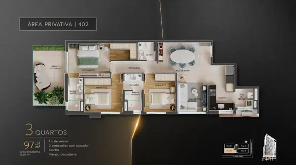 Apartamento 4 quartos 4 banheiros 202m²