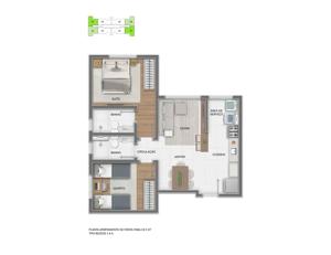 Apartamento 2 quartos 2 banheiros 49m²