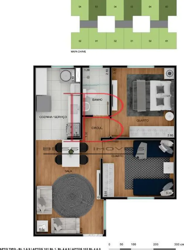 Apartamento 2 quartos 2 banheiros 