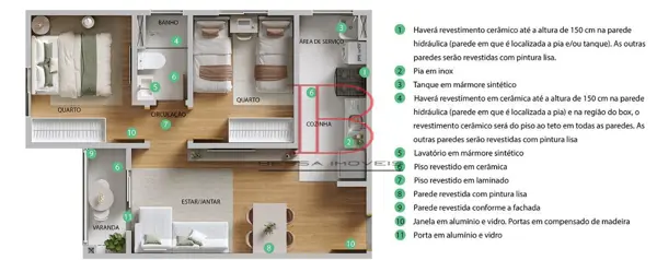 Apartamento 2 quartos 1 banheiro 