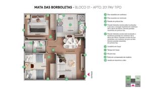 Apartamento 2 quartos 1 banheiro 45m²
