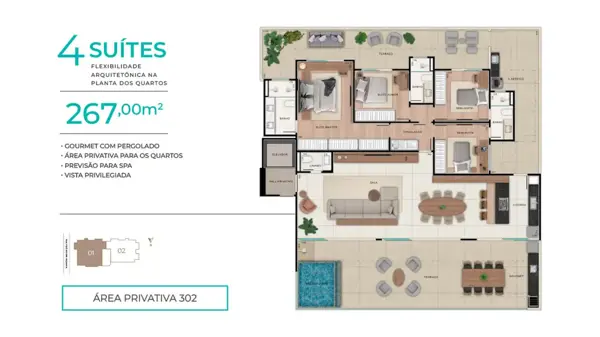 Apartamento 4 quartos 3 banheiros 302m²