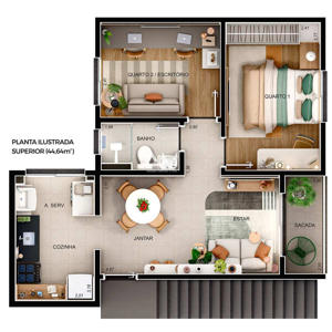 Apartamento 2 quartos 1 banheiro 45m²