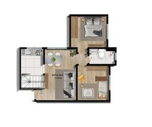 Apartamento 2 quartos 1 banheiro 62m²