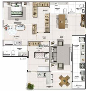 Apartamento 3 quartos 2 banheiros 104m²