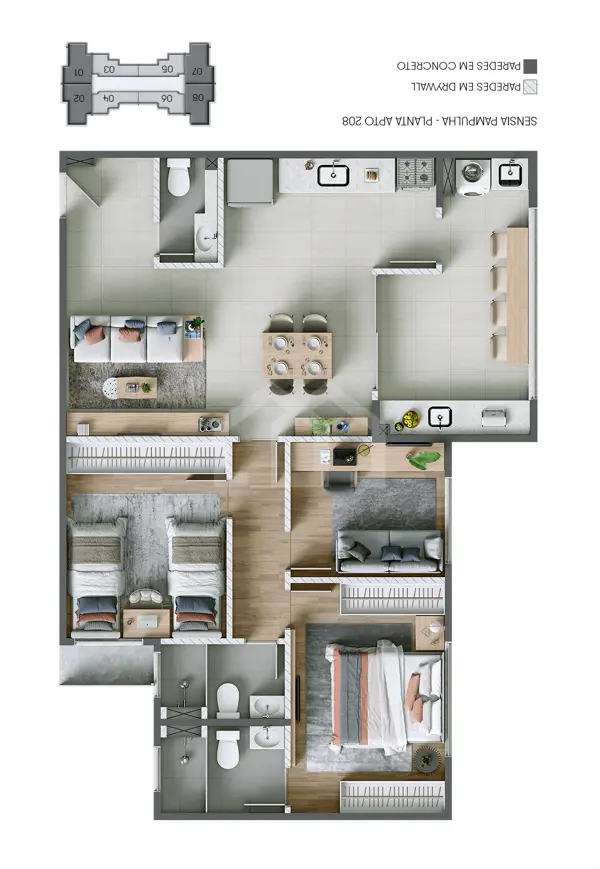 Apartamento 1 - 3 quartos 52 a 79m²
