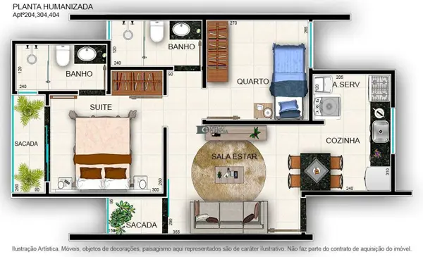Apartamento 3 quartos 2 banheiros 85m²