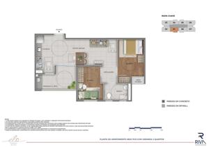 Apartamento 3 quartos 2 banheiros 65m²