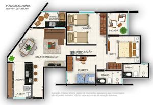 Apartamento 3 quartos 2 banheiros 85m²