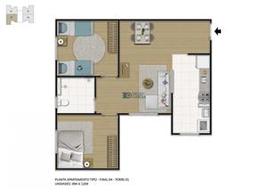 Apartamento 2 quartos 1 banheiro 48m²