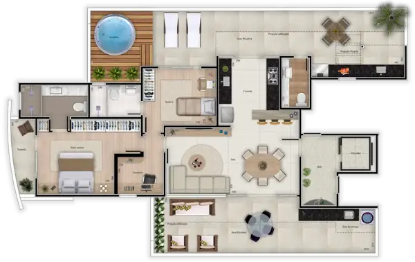 Apartamento 2 quartos 2 banheiros 93m²