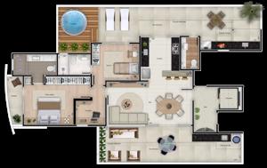 Apartamento 2 quartos 2 banheiros 93m²