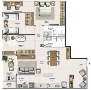 Apartamento 3 quartos 2 banheiros 104m²