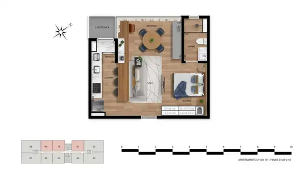 Apartamento 1 quarto 1 banheiro 102m²