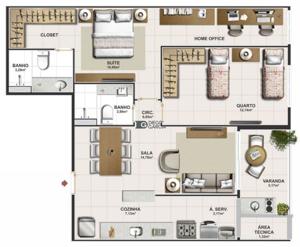 Apartamento 3 quartos 2 banheiros 104m²