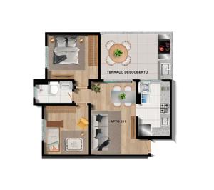 Apartamento 2 quartos 1 banheiro 62m²