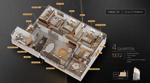 Apartamento 4 quartos 4 banheiros 202m²