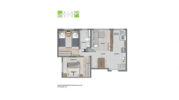 Apartamento 1 quarto 1 banheiro 38m²