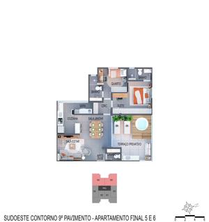 Apartamento 1 quarto 1 banheiro 58m²