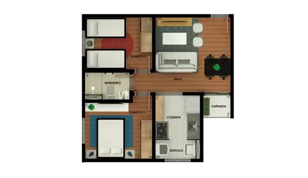 Apartamento 2 quartos 2 banheiros 45m²