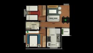 Apartamento 2 quartos 2 banheiros 45m²