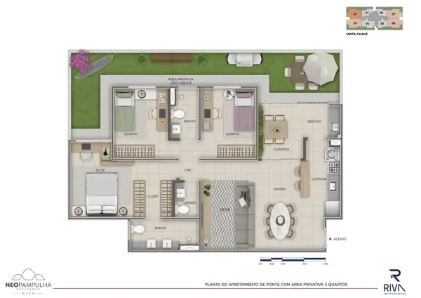 Apartamento 2 quartos 1 banheiro 55m²