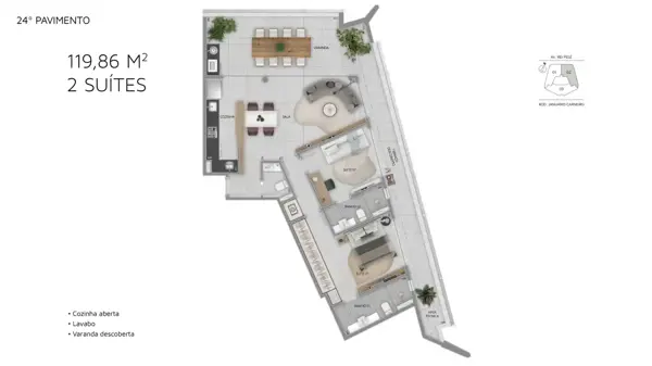 Apartamento 2 quartos 2 banheiros 120m²
