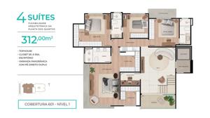 Apartamento 4 quartos 3 banheiros 302m²