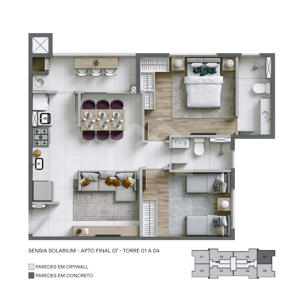Apartamento 1 - 2 quartos 44 a 60m²