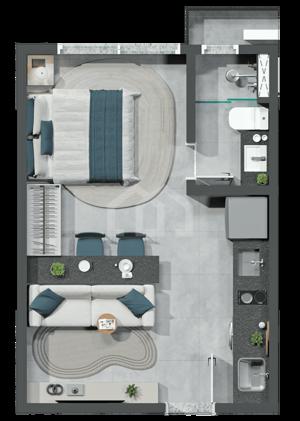 Apartamento 1 quarto 1 banheiro 25m²