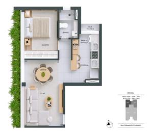 Apartamento 2 quartos 2 banheiros 106m²