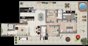 Apartamento 2 quartos 2 banheiros 93m²