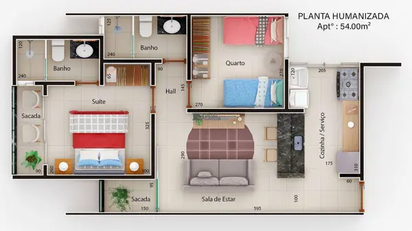 Apartamento 2 quartos 2 banheiros 62m²