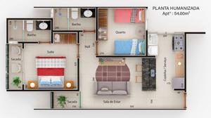 Apartamento 2 quartos 2 banheiros 62m²