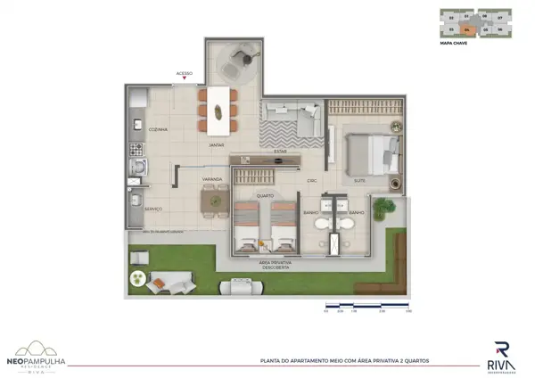 Apartamento 2 quartos 1 banheiro 55m²