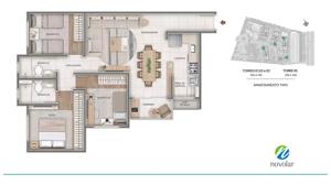 Apartamento 3 quartos 2 banheiros 73m²