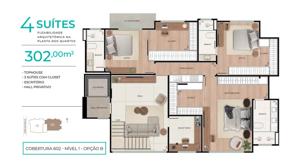 Apartamento 4 quartos 3 banheiros 302m²