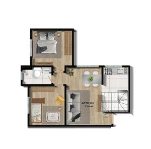 Apartamento 2 quartos 1 banheiro 62m²
