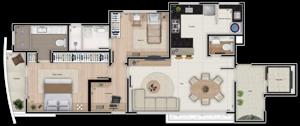 Apartamento 2 quartos 2 banheiros 93m²